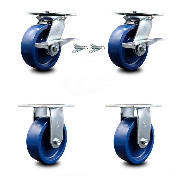 6 Inch Solid Poly Caster Brakes/Swivel Locks and 2 Rigid, 2PK